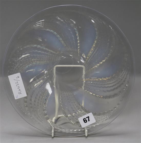 An R.Lalique opalescent glass dish 10.75in.